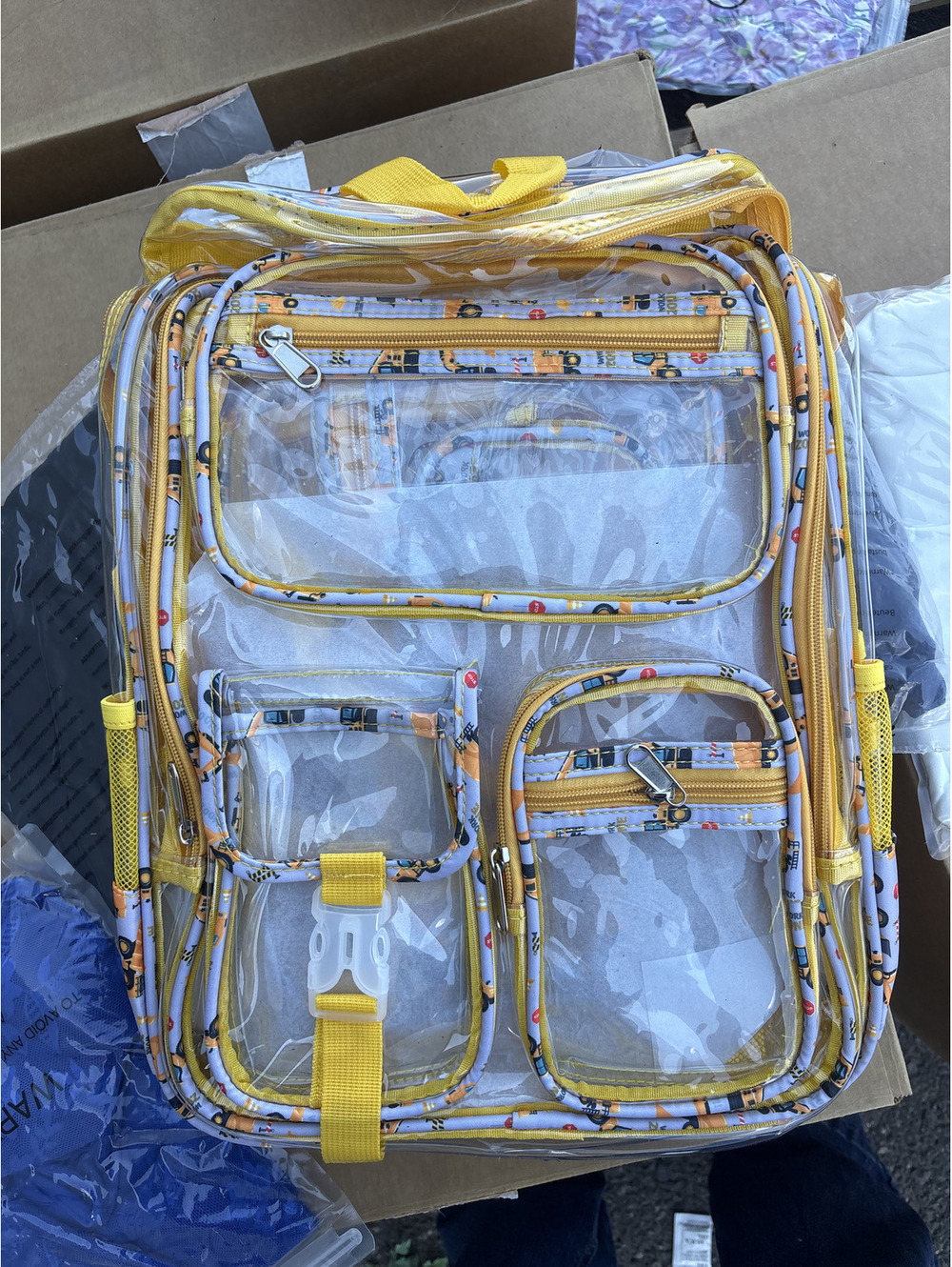 NWT Fimibuke Clear Yellow Construction Truck Theme Kids School Backpack